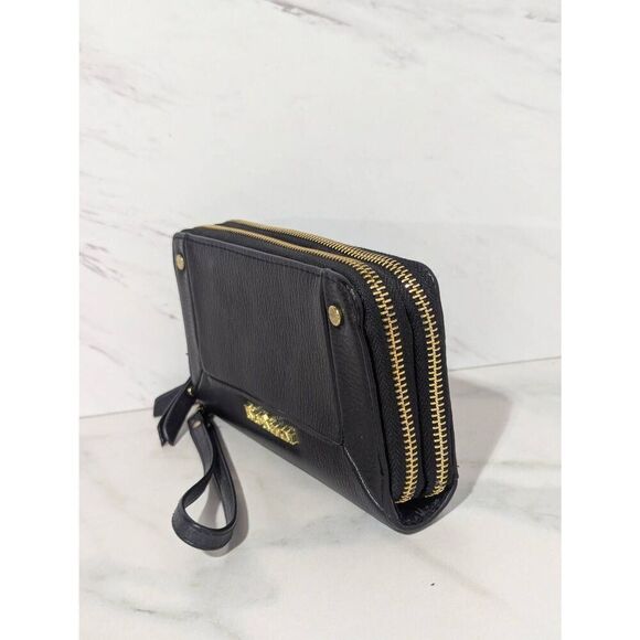 Enzo Angiolini Women's Black Leather Two Compartment Zip Close Wristlet Wallet - Picture 8 of 8